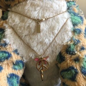 VS pink dog logo heart peace sing charm necklace